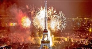 Eiffel Tower with fireworks for new year