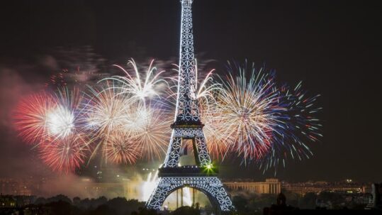 Eiffel Tower of Paris with fireworks for new year